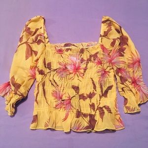Women’s Square Neck Ruffle Sleeve Floral Top
